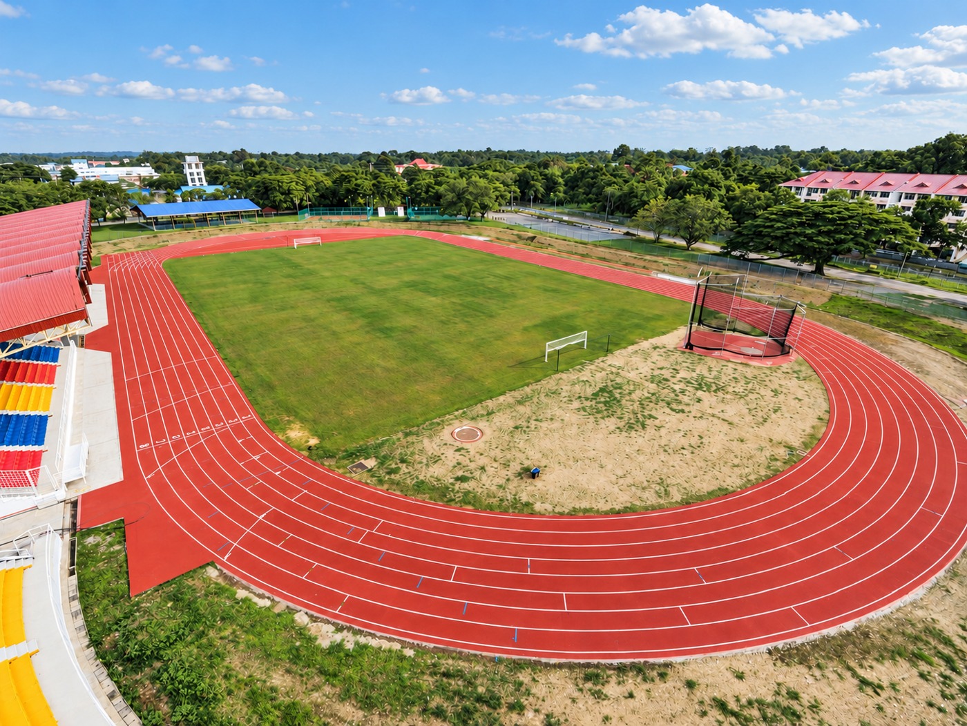 Aerial view of the running track at Kompleks Sukan 纳闽 after lane marking.
